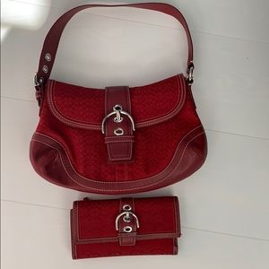 Red coach purse with matching wallet.